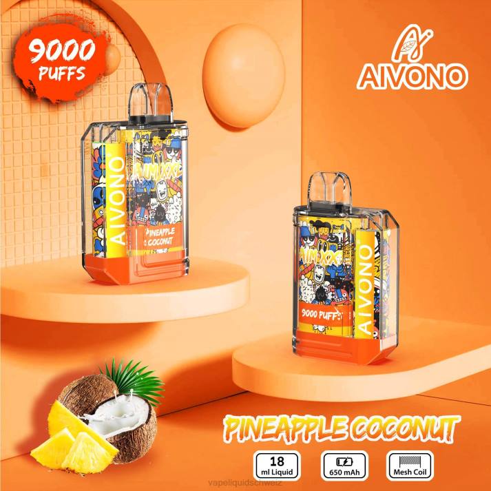 Vape Liquid - Aivono AIM XXL 9000 Mundaufkleber transparent Ananas-Kokosnuss VN8T52