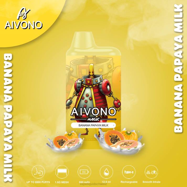 Vape Ohne Nikotin - Aivono AIM MAGIC 5800 Mundbox-Zigarette Bananen-Papaya-Milch VN8T94