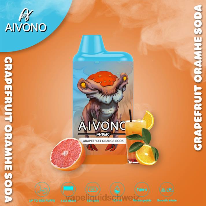 Vape Schweiz - Aivono AIM MAGIC 5800 Mundbox-Zigarette Grapefruit-Orangen-Soda VN8T101