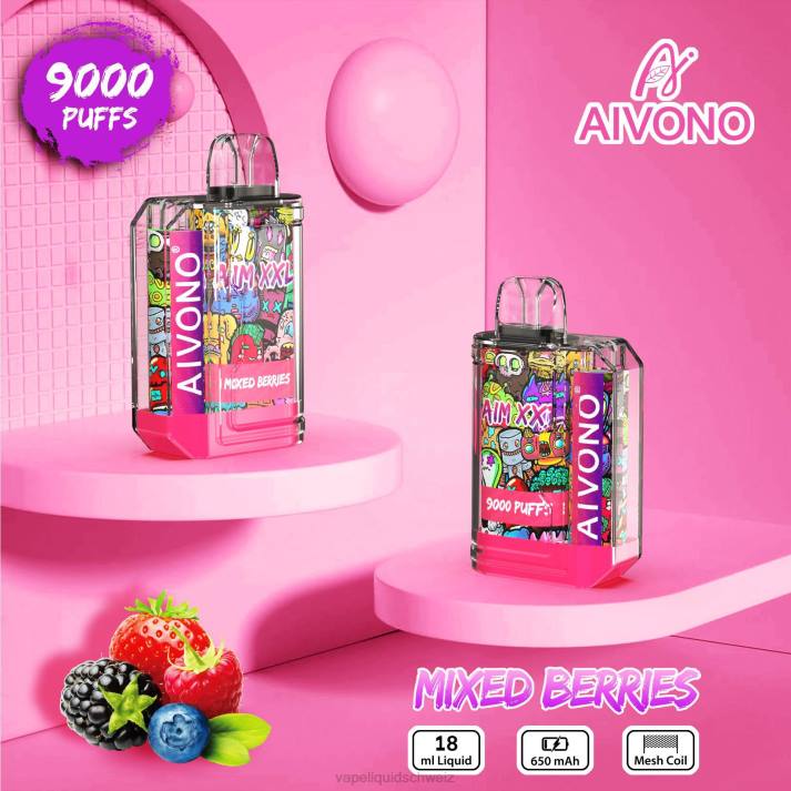 Vape Schweiz - Aivono AIM XXL 9000 Mundaufkleber transparent gemischte Beeren VN8T51