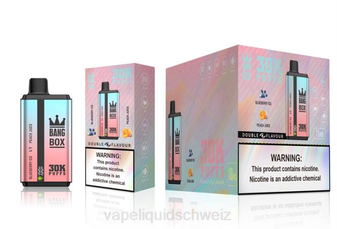 E-Liquid Schweiz - Bang Box 30.000 Züge, zwei Geschmacksrichtungen Blaubeereis und Pfirsichsaft 0VPV63