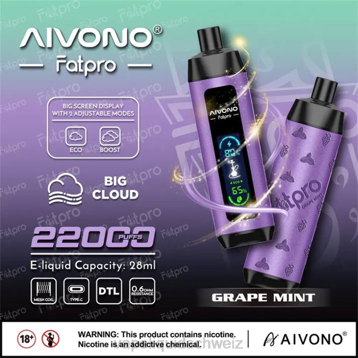 Vape Liquid - Aivono Fatpro 22000 Traubenminze VN8T2