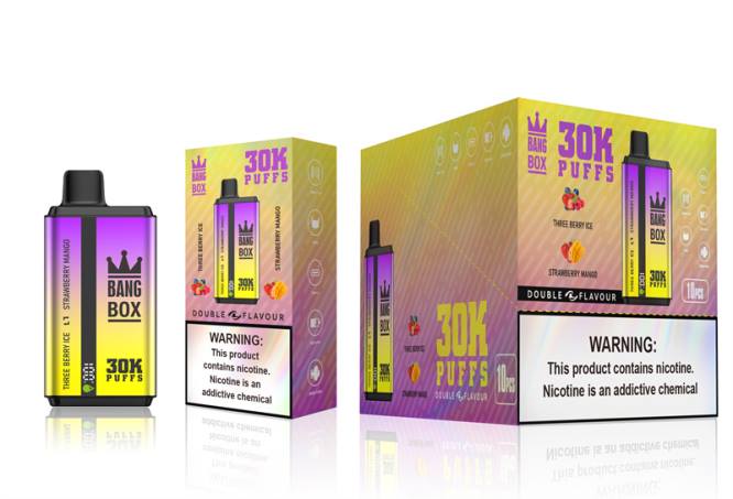 Vape Liquid - Bang Box 30.000 Züge, zwei Geschmacksrichtungen Drei-Beeren-Eis und Erdbeer-Mango 0VPV67