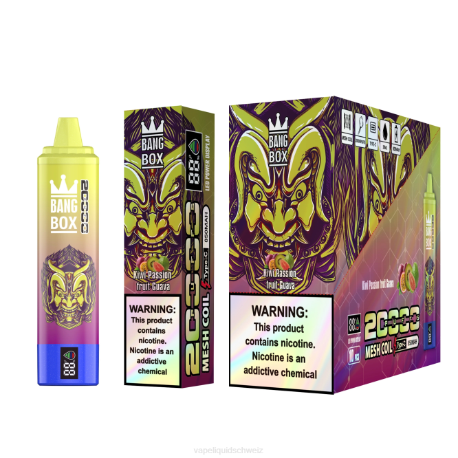Vape Shop Zürich - Bang Box 20.000 Züge intelligenter Bildschirm Kiwi, Passionsfrucht, Guave 0VPV50