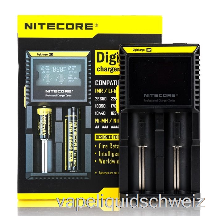 Nitecore D2 Akkuladegerät (2-Schacht) Vape Liquid E-Liquid Schweiz