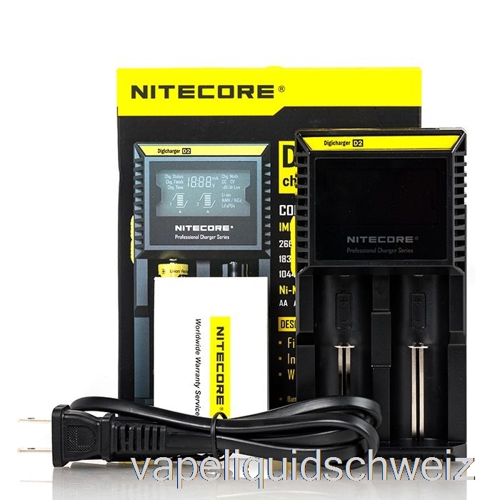 Nitecore D2 Akkuladegerät (2-Schacht) Vape Liquid E-Liquid Schweiz