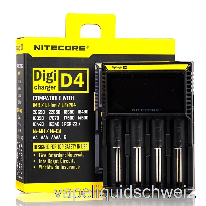 Nitecore D4 Akkuladegerät (4-Schacht) Vape Liquid E-Liquid Schweiz