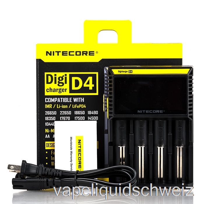 Nitecore D4 Akkuladegerät (4-Schacht) Vape Liquid E-Liquid Schweiz